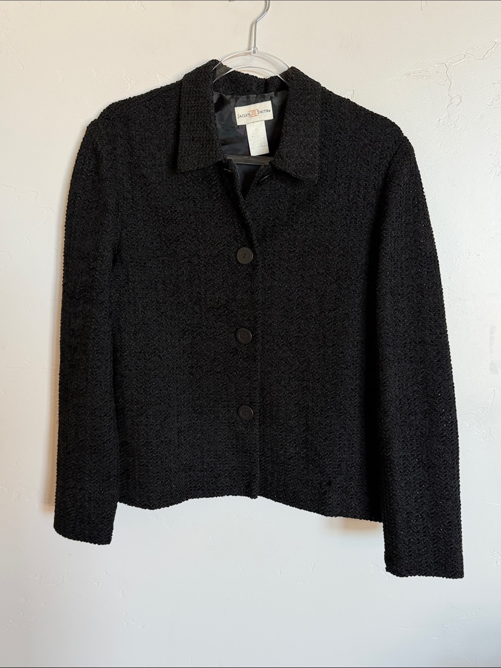 Black Textured Button Front Jacket Size 12